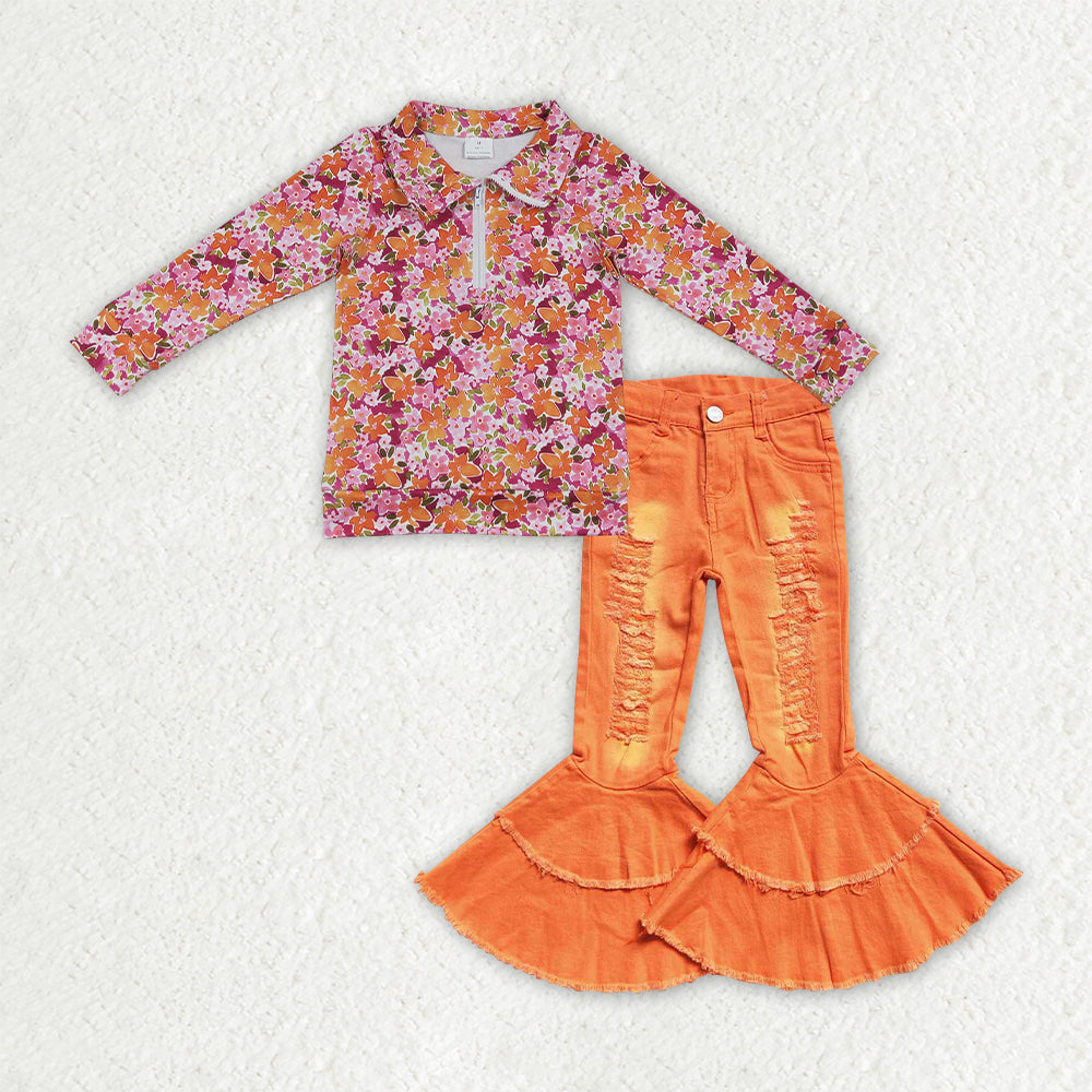 Floral top orange jeans bell bottoms girls spring fall outfit