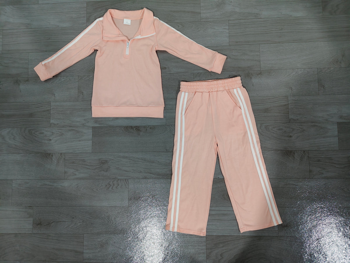 Solid pink color long sleeve top matching pants girls outfit preorder