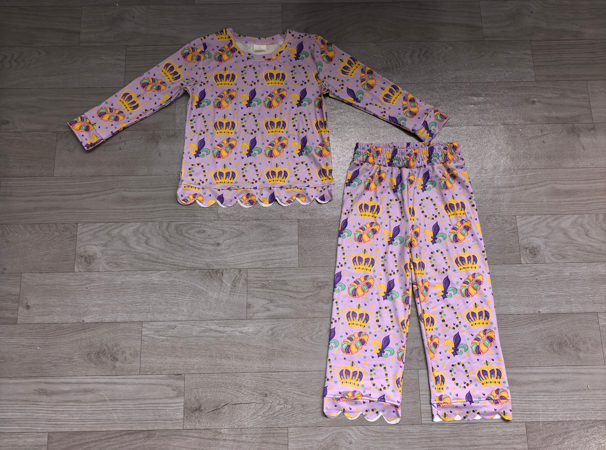 Long sleeve Mardi Gras scallop top matching pants girls clothes preorder