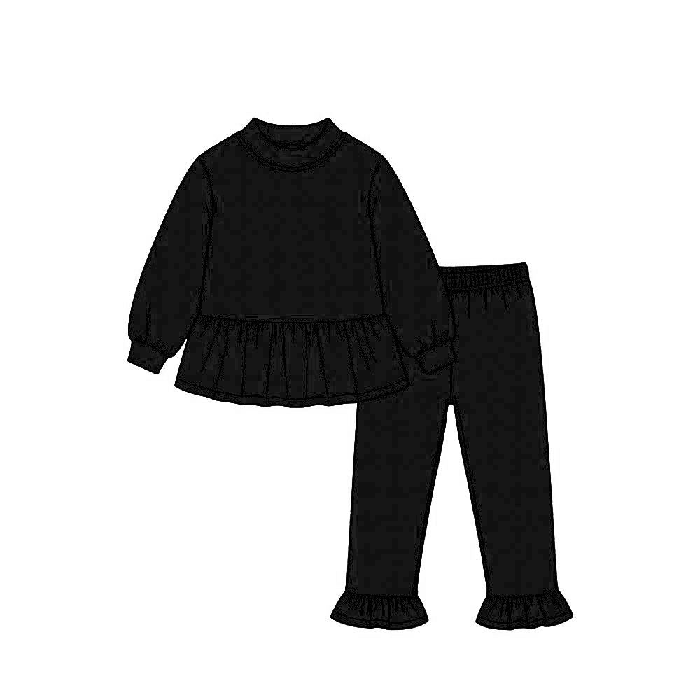 Black color long sleeve cotton top matching pants girls outfit preorder