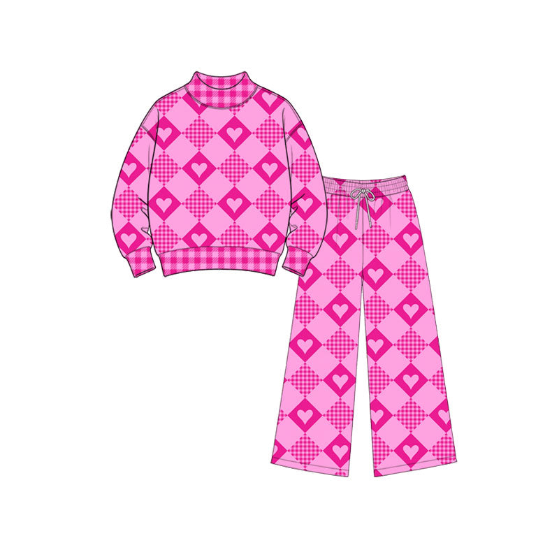 Valentines day long sleeve mockc neck top matching pants girls outfit preorder