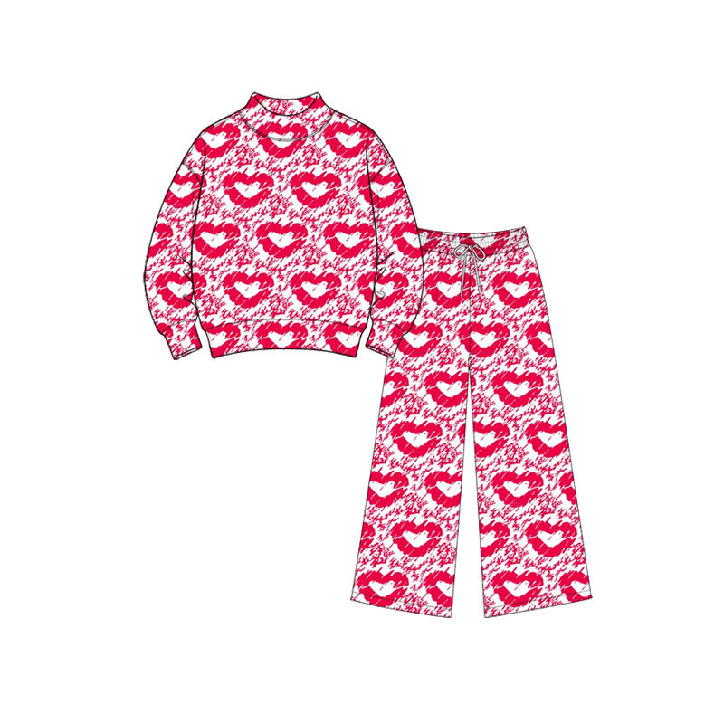 Valentines day long sleeve mock neck top matching pants girls outfit preorder