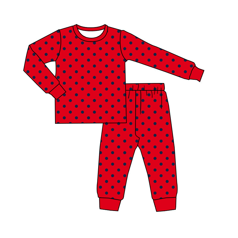 Christmas red green dots long sleeve top matching pants girls outfit preorder