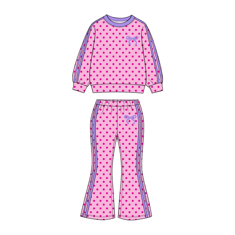 Hot pink dots bow print girls long sleeve set outfit preorder