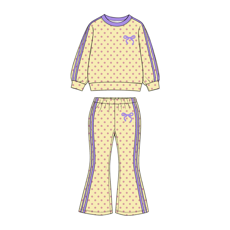 Lavender dots bow print girls long sleeve set outfit preorder