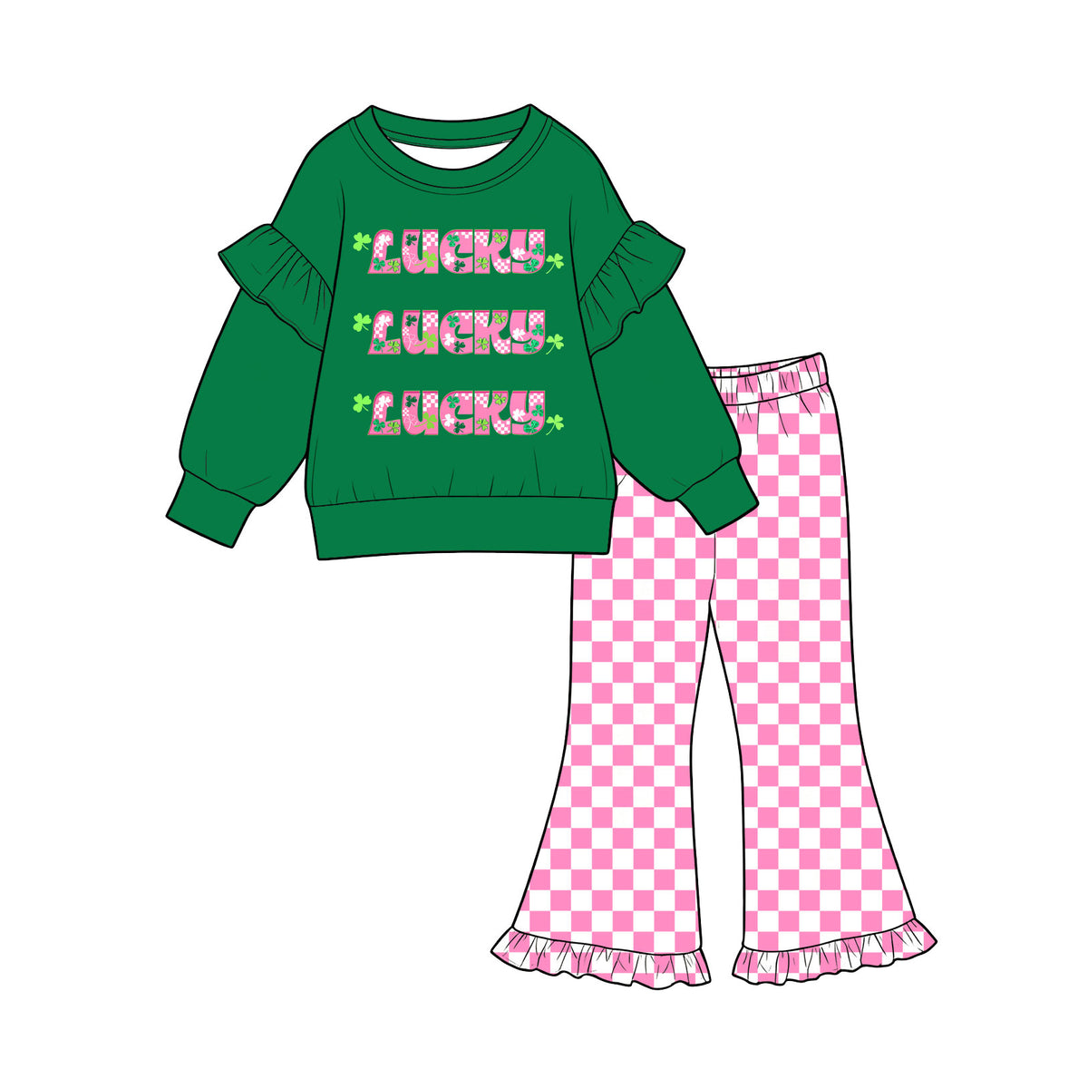 Long sleeve Saint Patrick's Day print top matching pants girls pajama set preorder