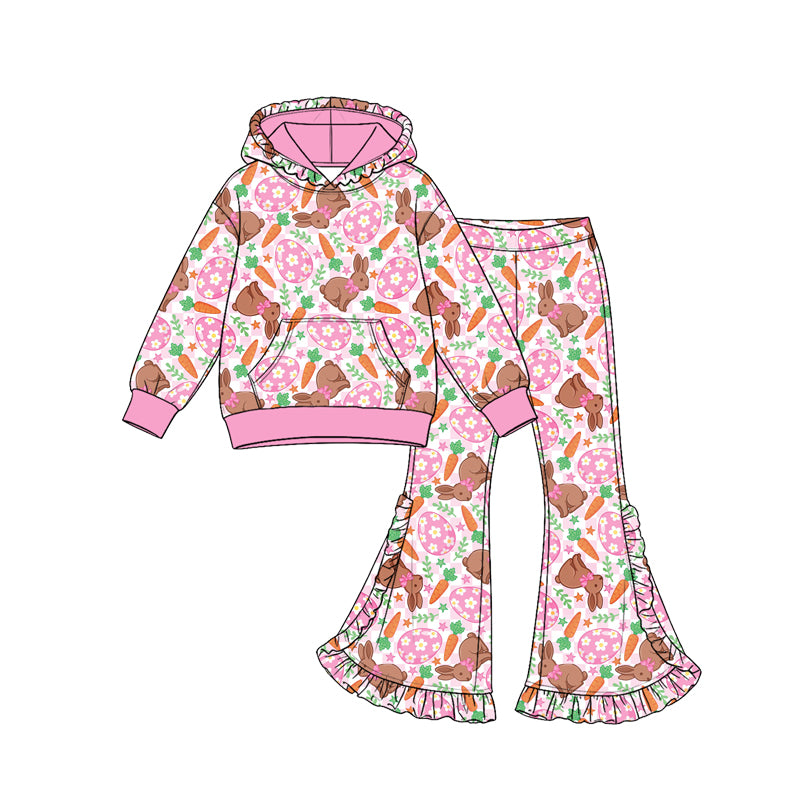 Easter egg rabbits print girl long sleeve hoodie set outfit preorder
