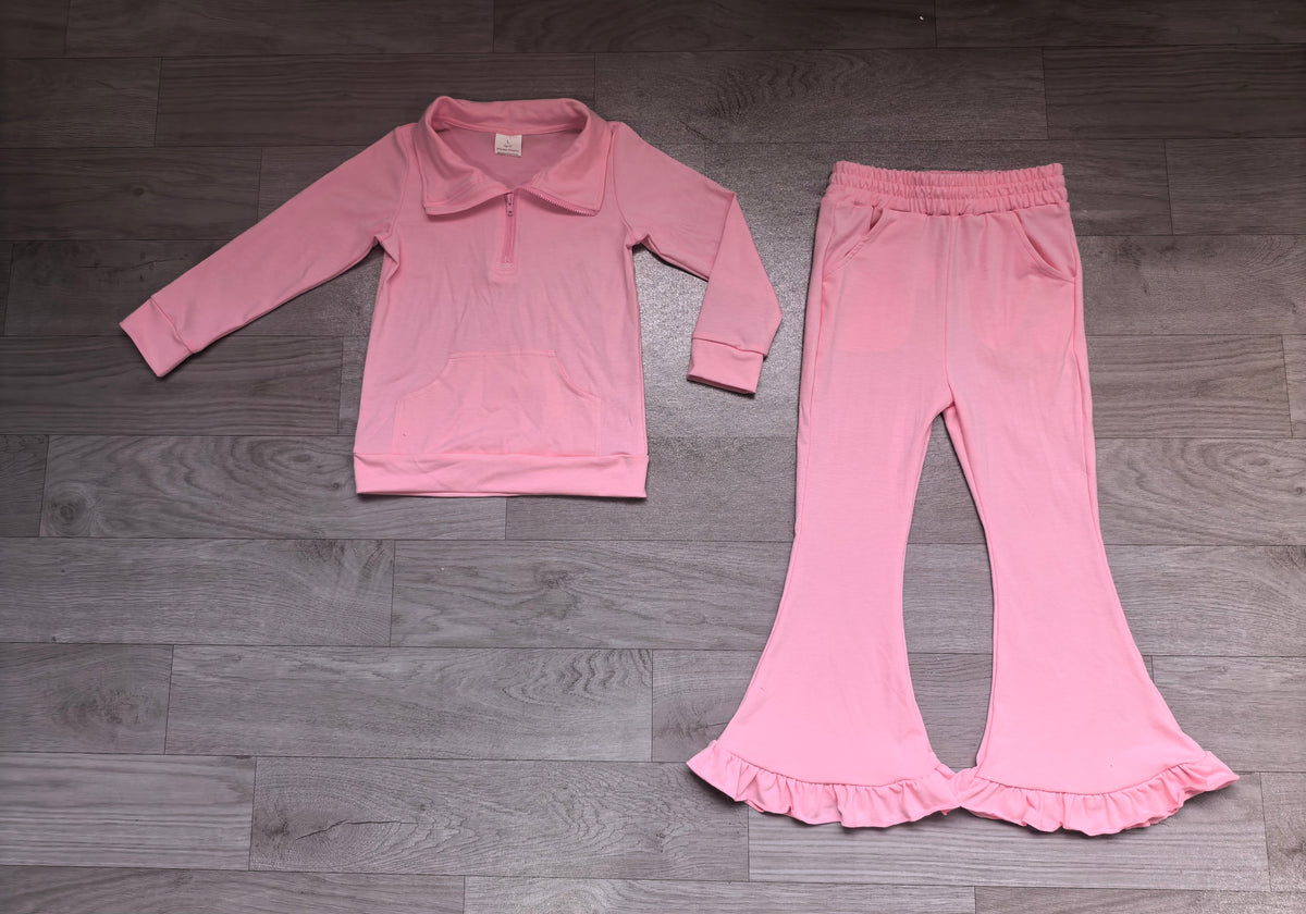 Pink color girl long sleeve pullover pants set outfit preorder