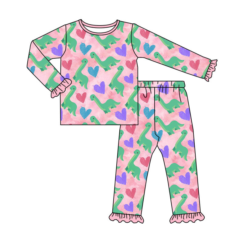 Valentines heart print boys long sleeve top pants set outfit preorder