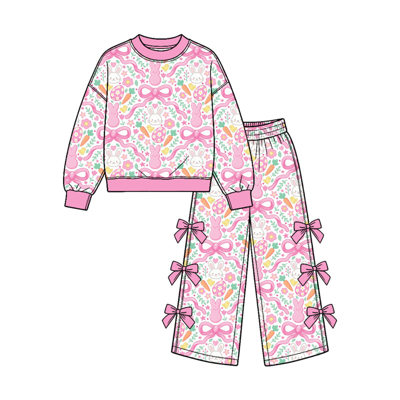 Easter bunny pink bow style girls long sleeve top pants set outfit preorder