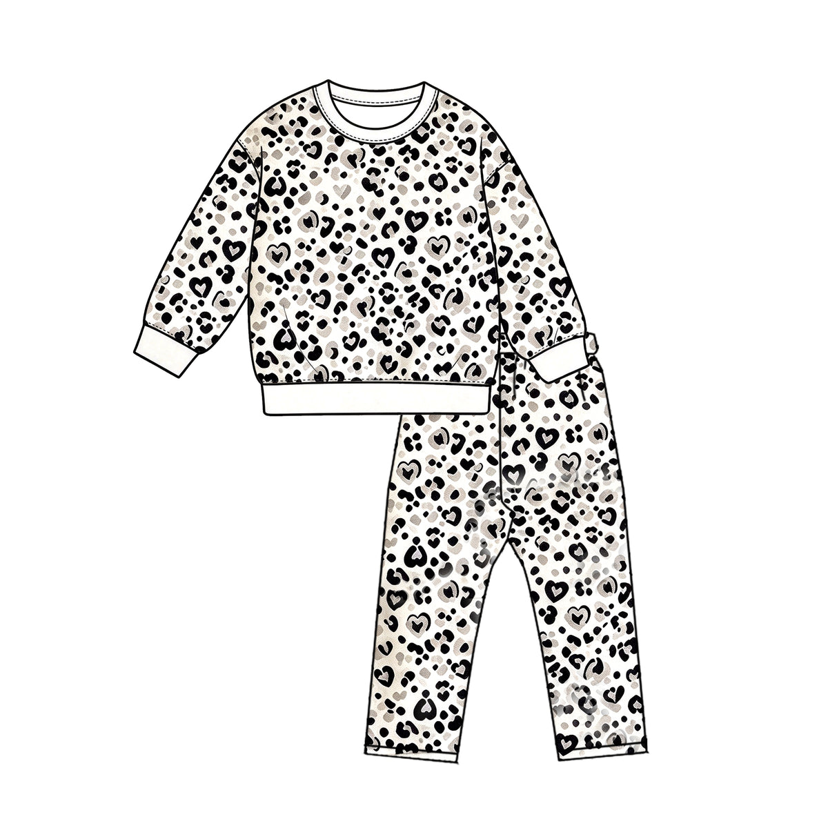 Long sleeve black leopard top matching leggings girls outfit preorder