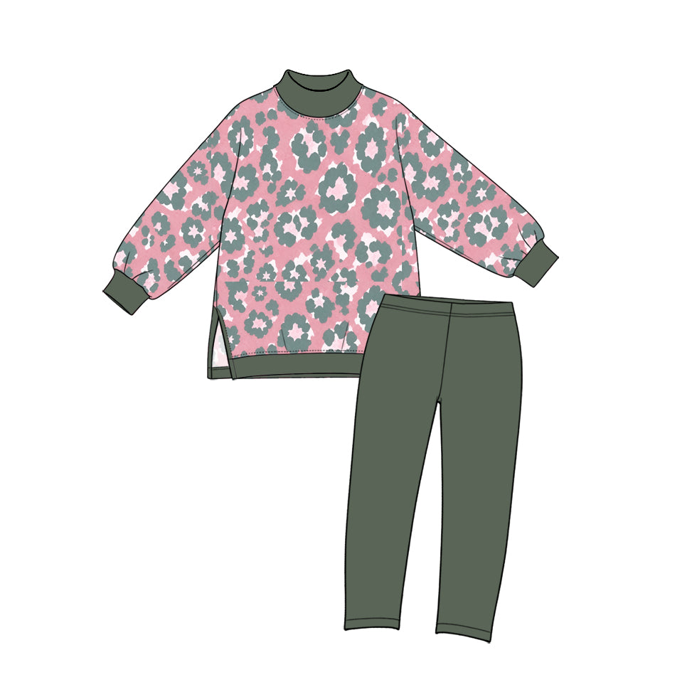 Leopard print girl long sleeve top pants set yoga outfit preorder