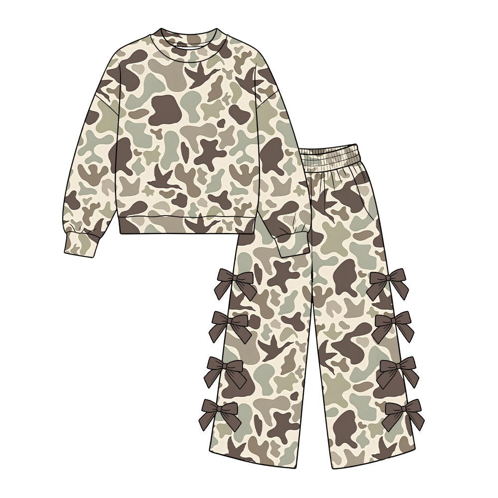 Duck camo bow design girl long sleeve outfit preorder