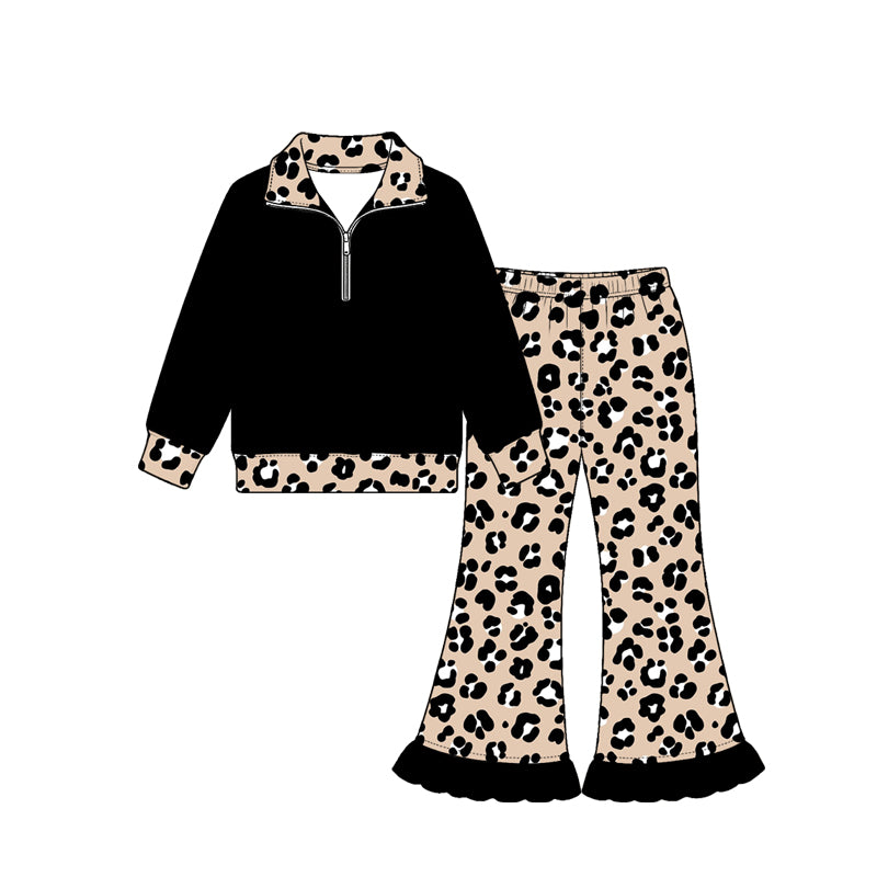 Black leopard print girl long sleeve outfit preorder