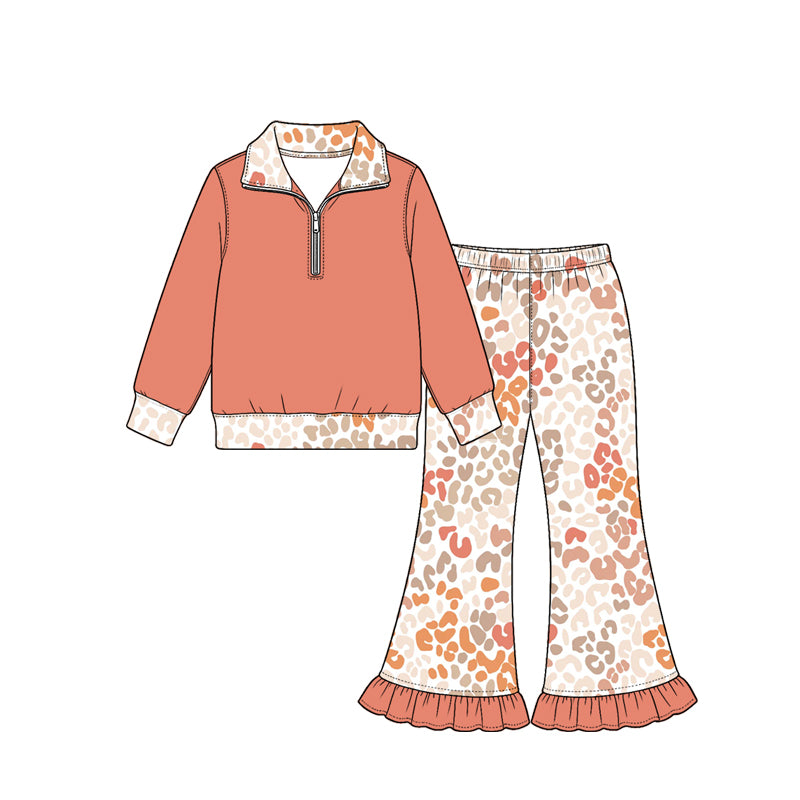 Orange leopard print girl long sleeve outfit preorder