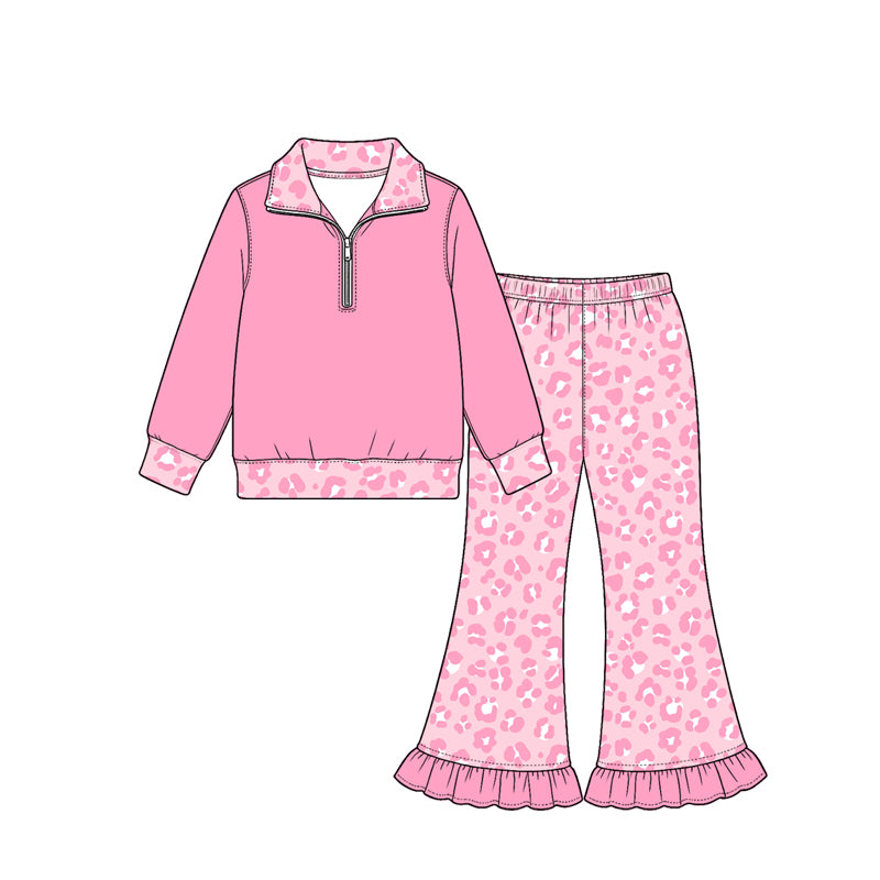 Pink leopard print girl long sleeve outfit preorder