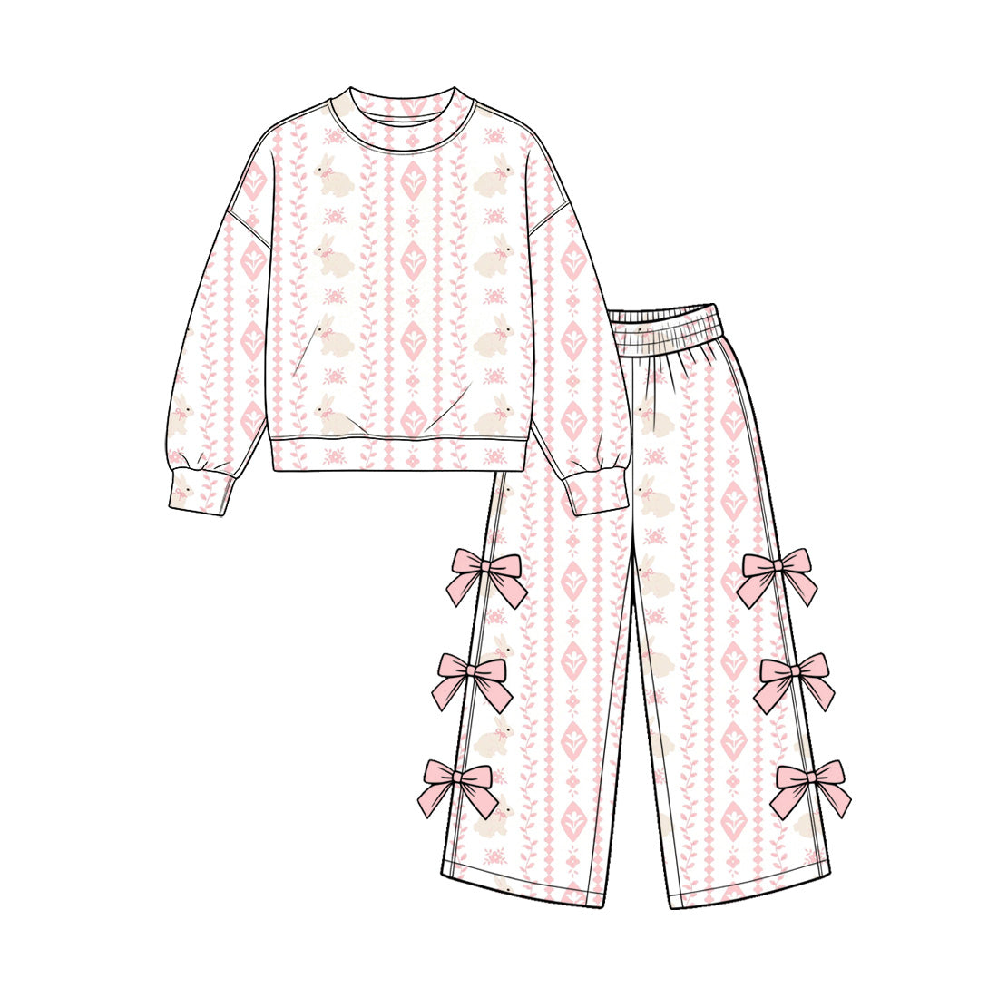 Easter bunny print girl long sleeve outfit preorder