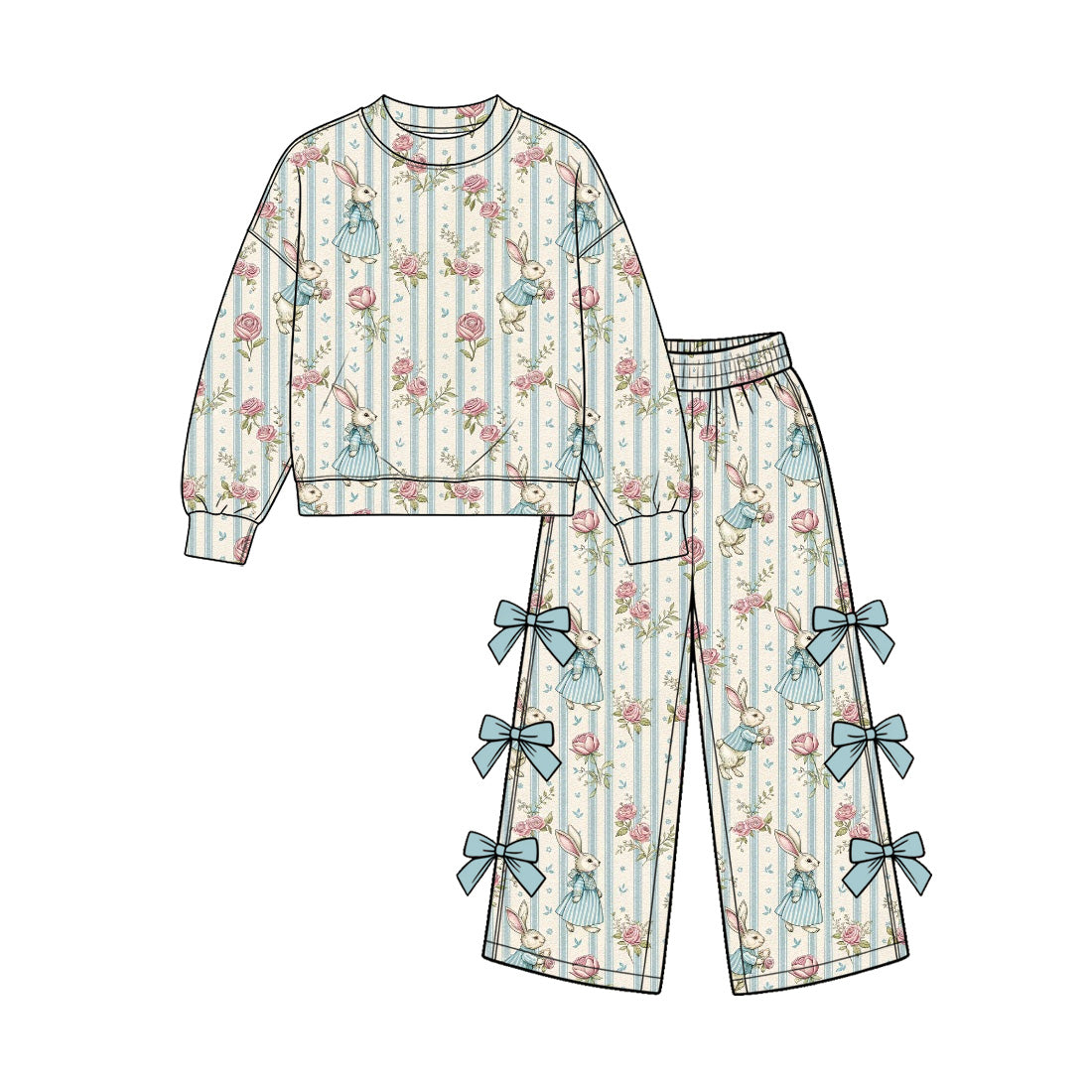 Easter bunny print girl long sleeve outfit preorder