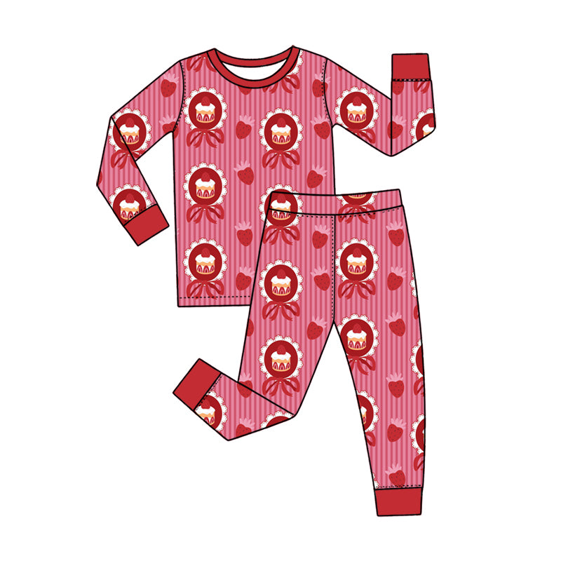 Strawberry cake design girls long sleeve top pants outfit preorder
