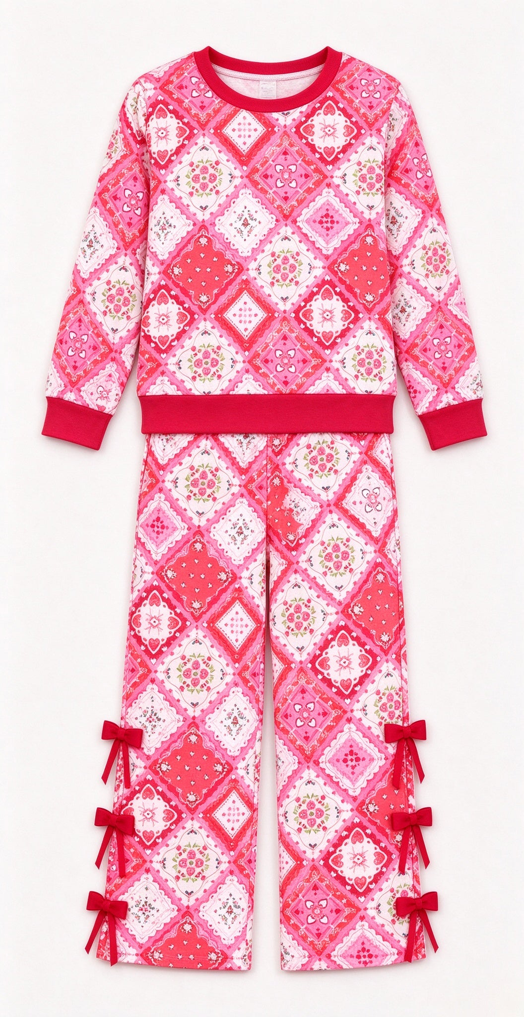 Pink floral design girls long sleeve top pants outfit preorder