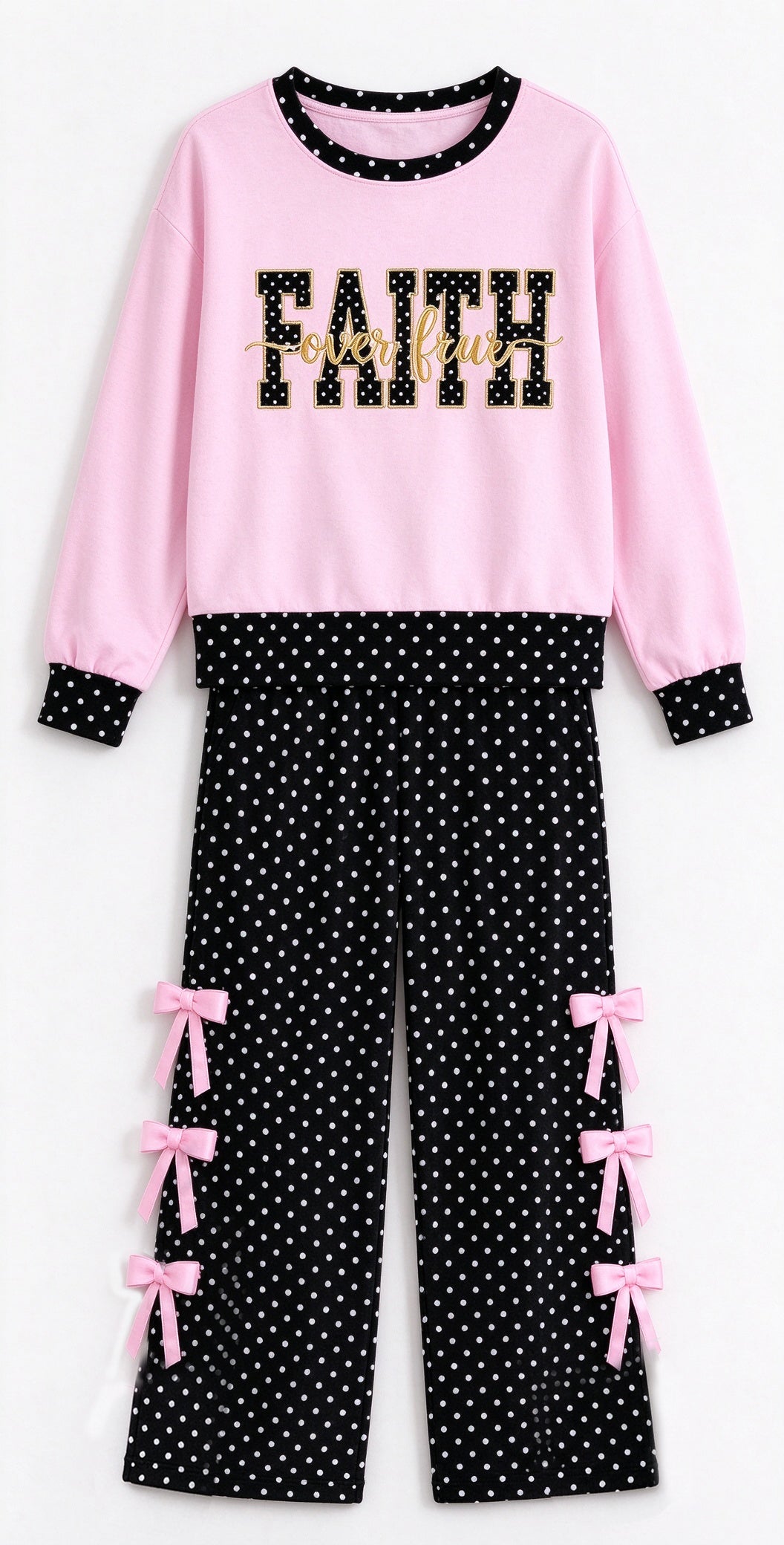 Faith over fear design girls long sleeve top pants outfit preorder
