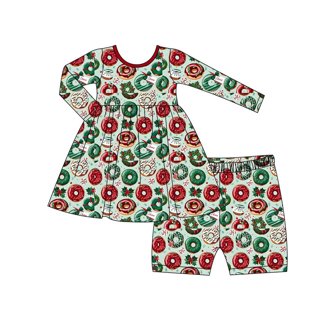 Baby girl Christmas red green donuts long sleeve clothes preorder