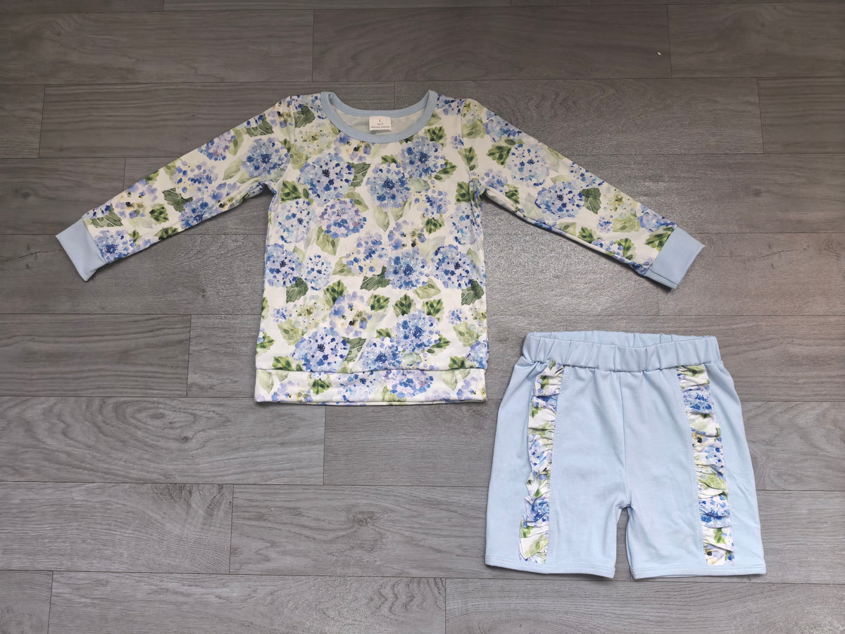 Girls blue floral top matching shorts outfit preorder
