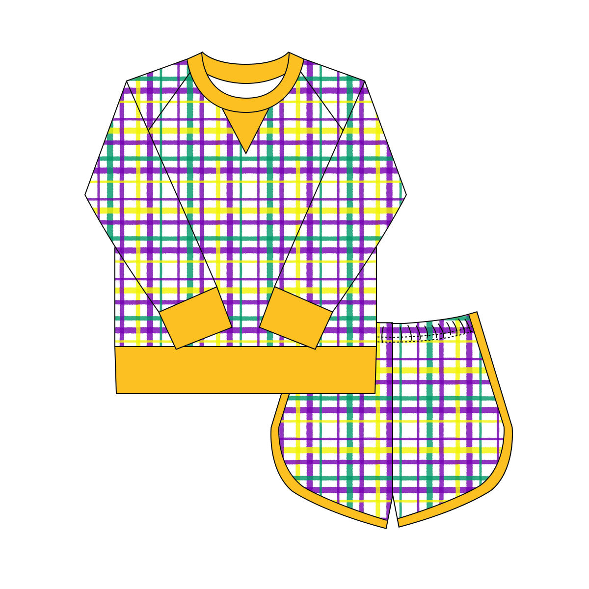 Mardi Gras yoga top matching shorts girls outfit preorder