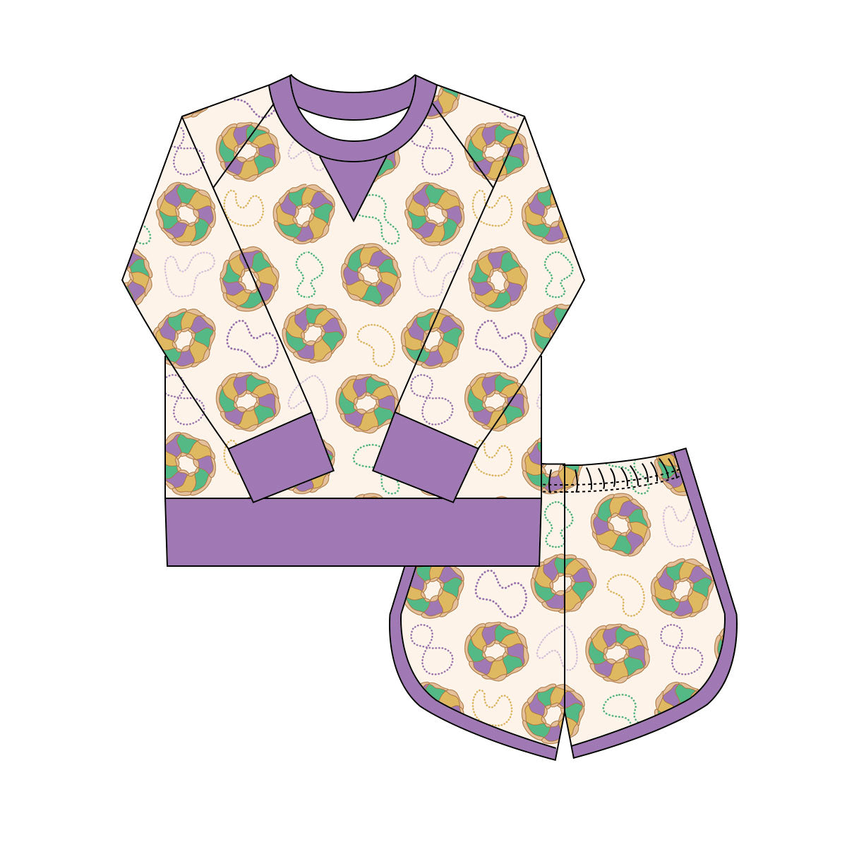 Mardi Gras yoga top matching shorts girls outfit preorder