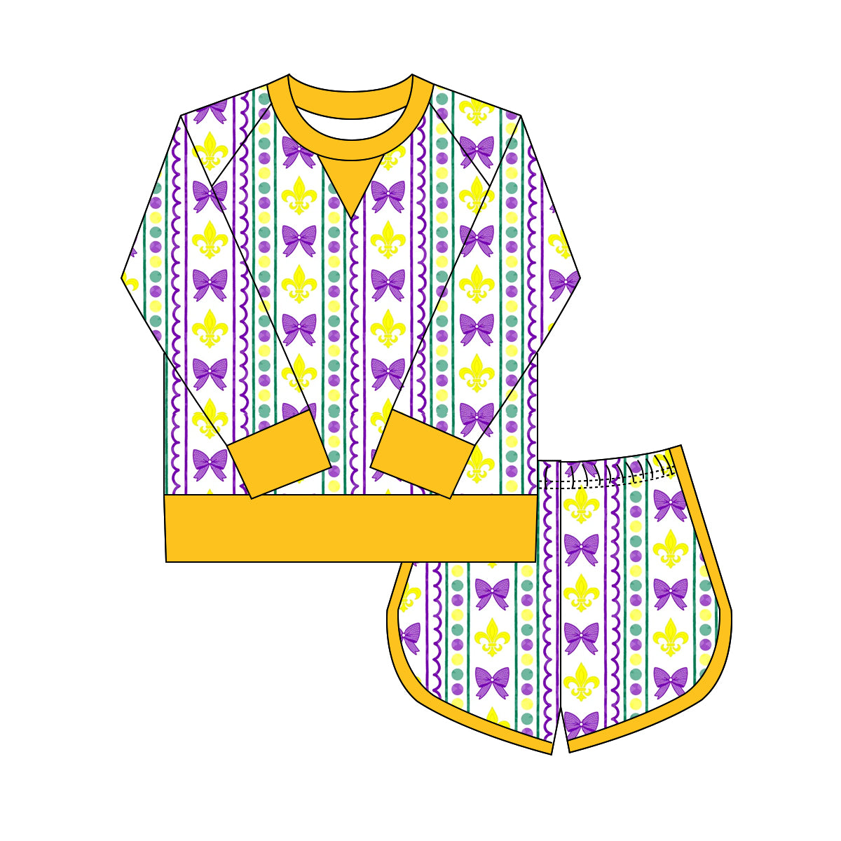 Mardi Gras crawfish yoga top matching shorts girls outfit preorder