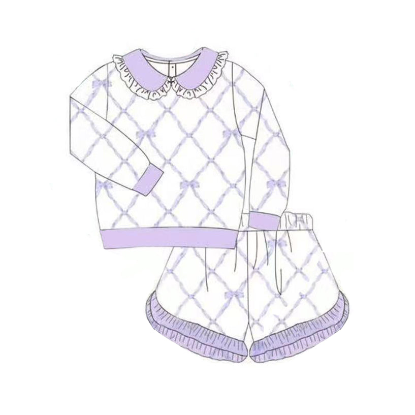 Kids girls lavender bow long sleeve matching outfit preorder