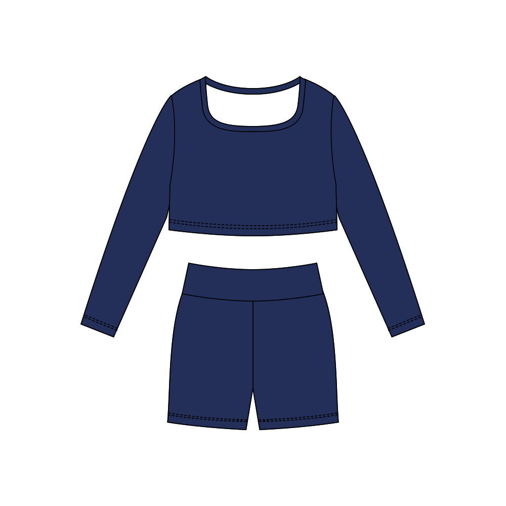 Navy long sleeve yoga top matching shorts girls outfit preorder