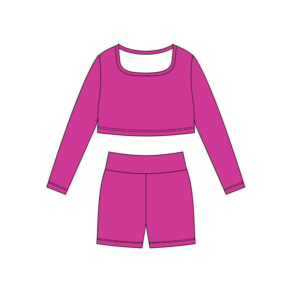 Purple long sleeve yoga top matching shorts girls outfit preorder