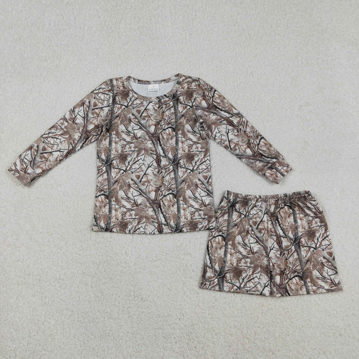 Camo long sleeve top matching shorts girls outfit