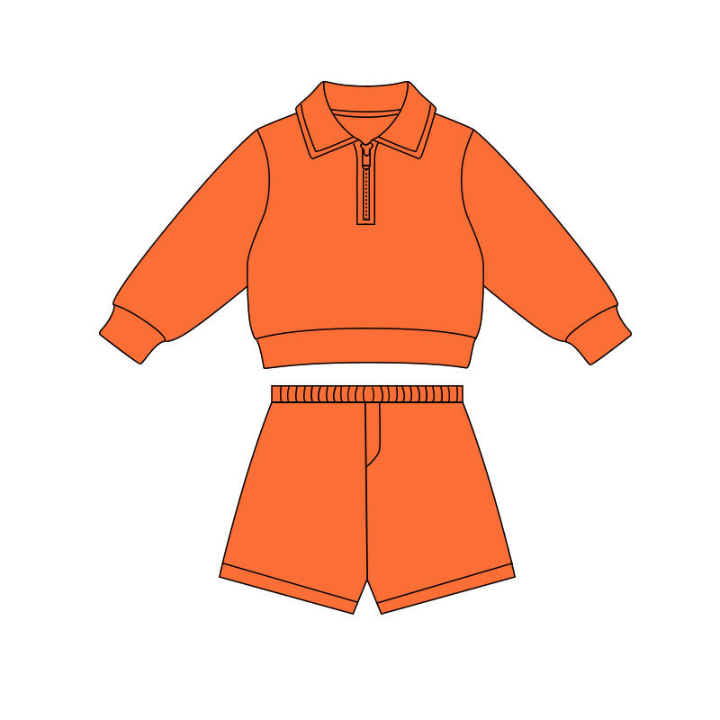 Orange pullover top matching short girls summer active wear outfit preorder