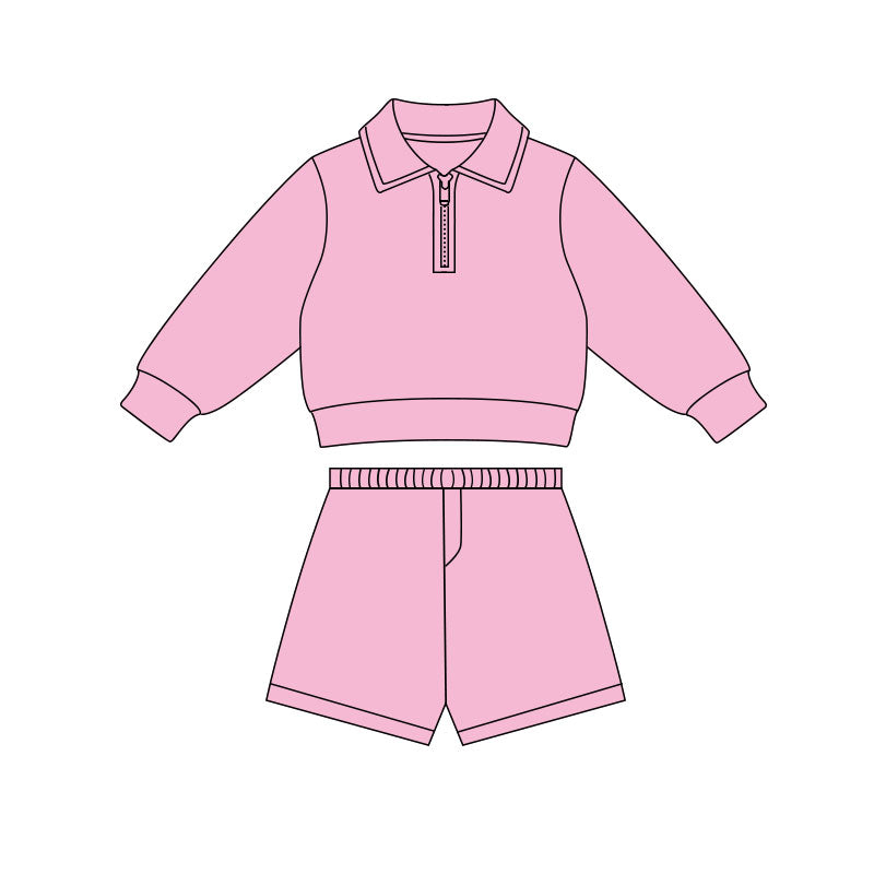 Pink pullover top matching short girls summer active wear outfit preorder