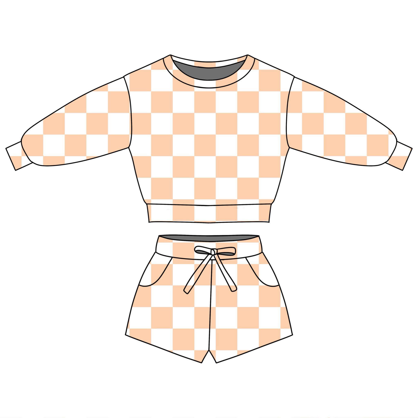 Orange plaid long sleeve top matching shorts girls outfit preorder