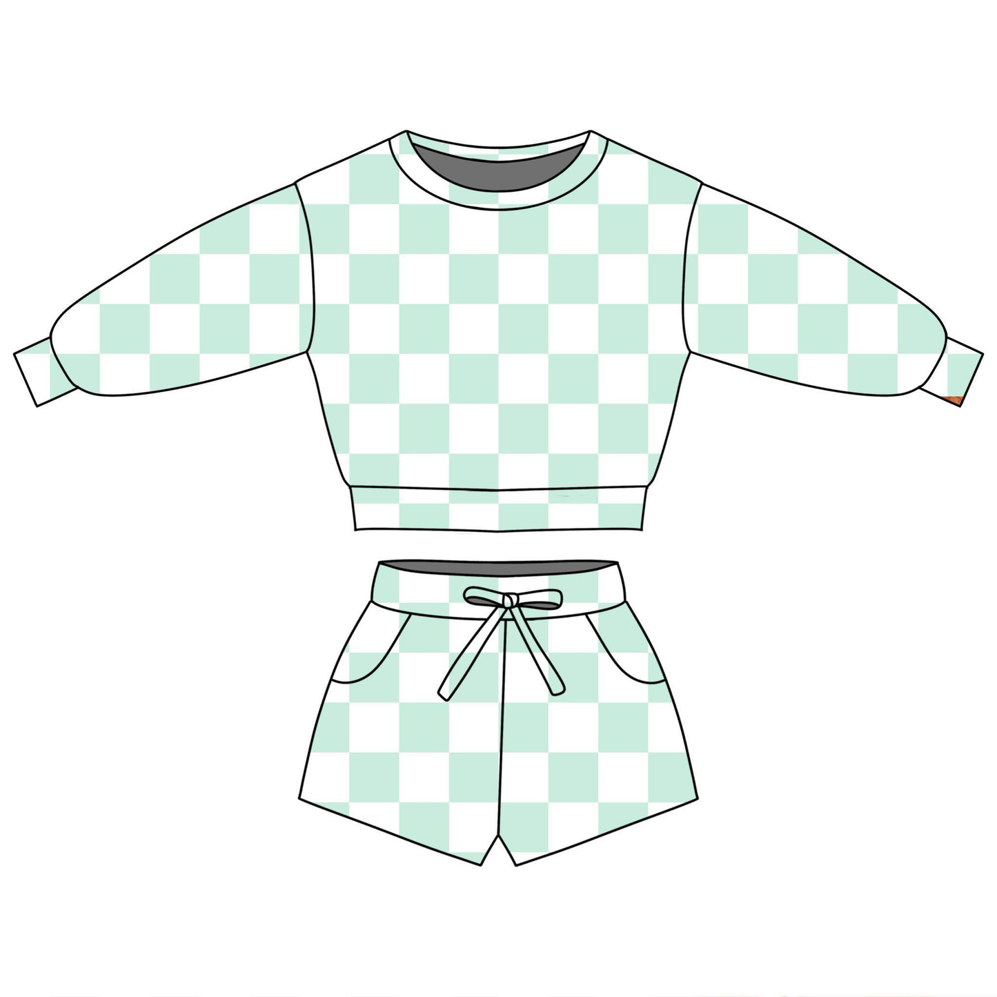 Green plaid long sleeve top matching shorts girls outfit preorder