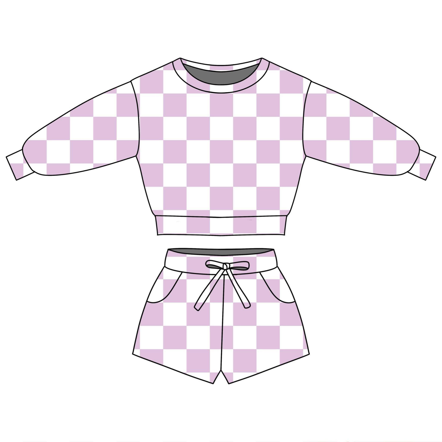 Lavender plaid long sleeve top matching shorts girls outfit preorder