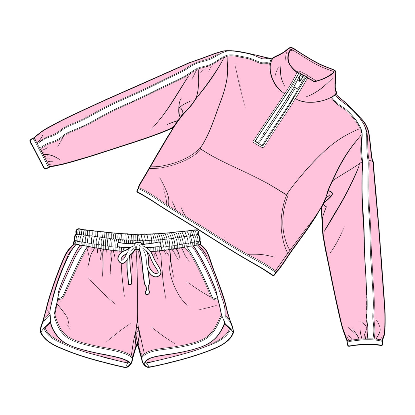 Adult Women pink long sleeve pullover matching shorts sports outfit preorder