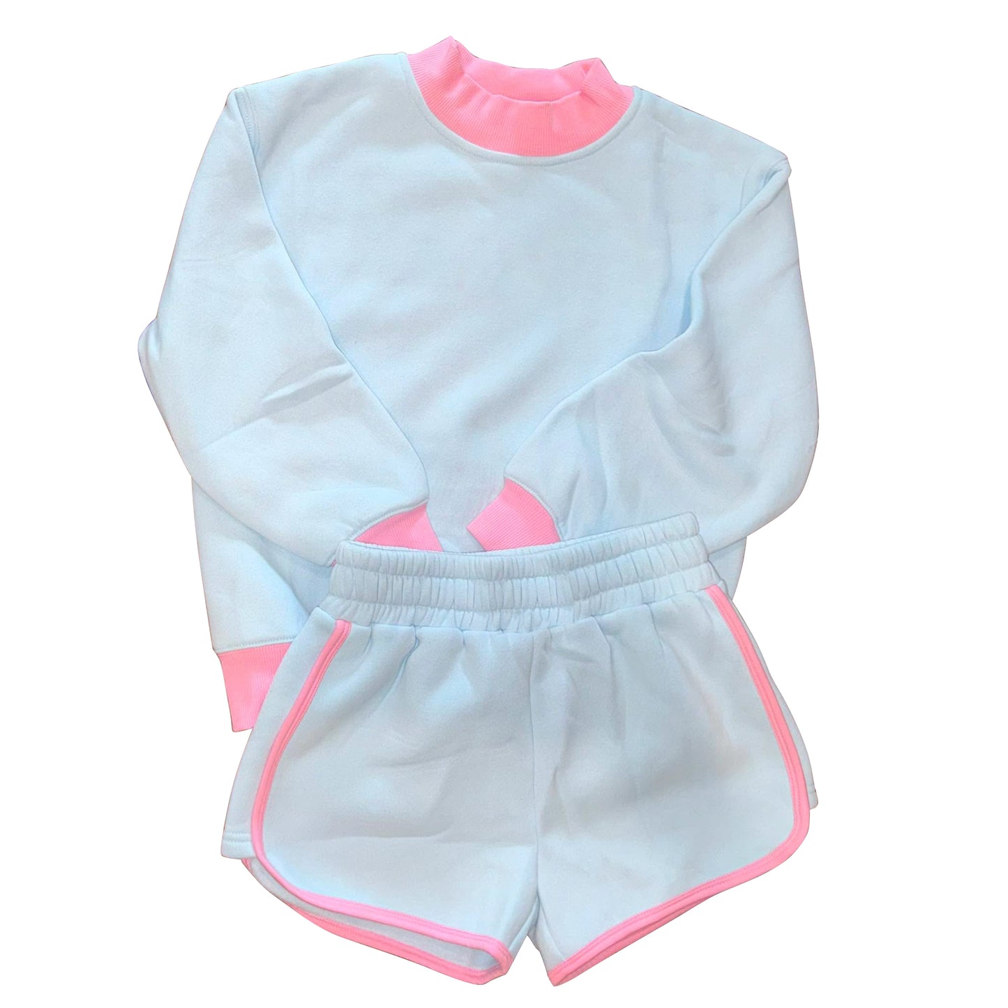 White long sleeve yoga top matching shorts girls outfit preorder