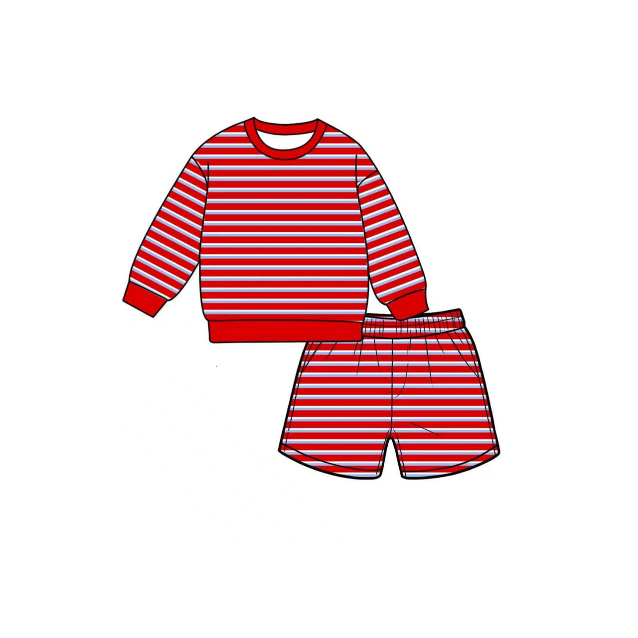 Red blue stripes long sleeve yoga pullover top matching shorts girls outfit preorder