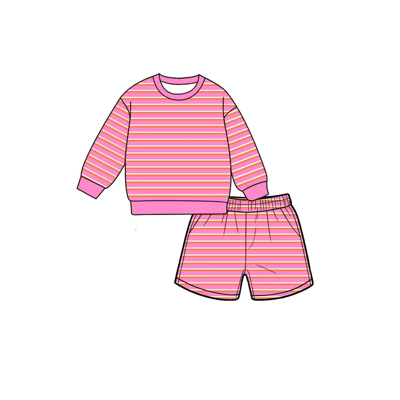 Pink stripes long sleeve yoga pullover top matching shorts girls outfit preorder