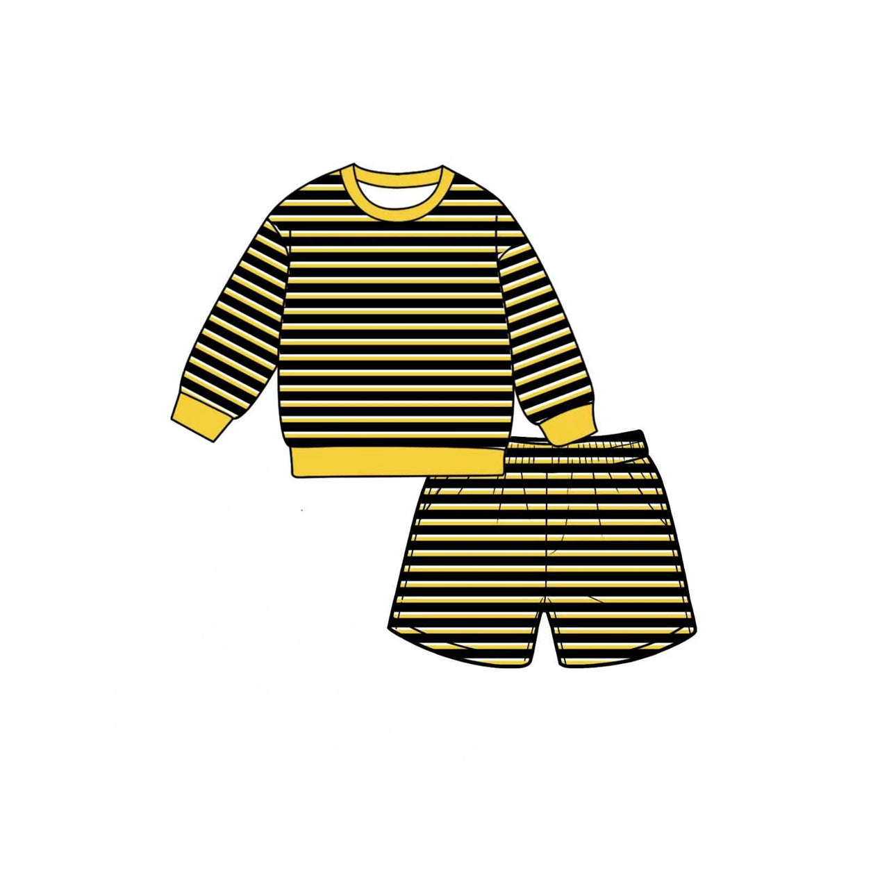 Black stripes long sleeve yoga pullover top matching shorts girls outfit preorder
