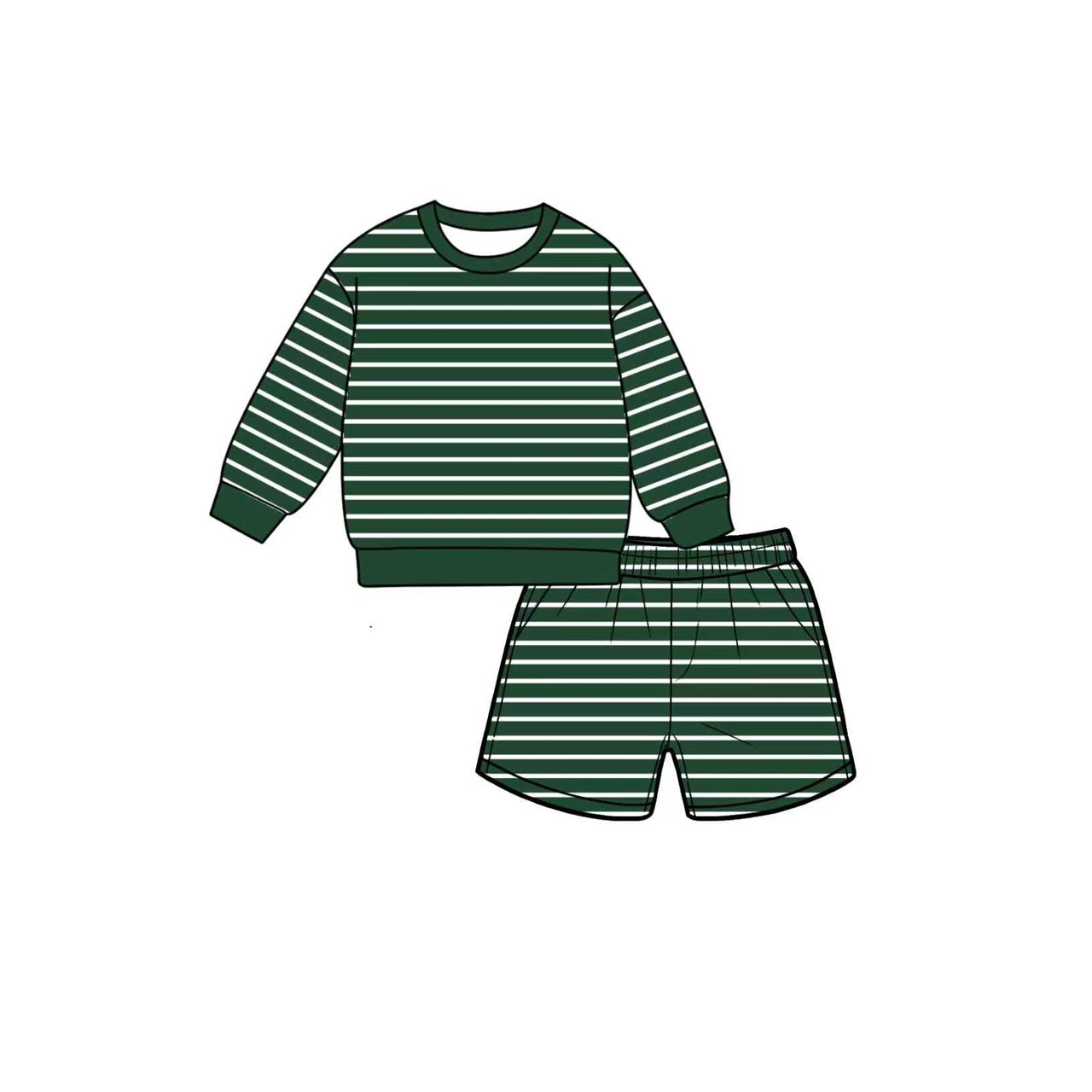 Green stripes long sleeve yoga pullover top matching shorts girls outfit preorder