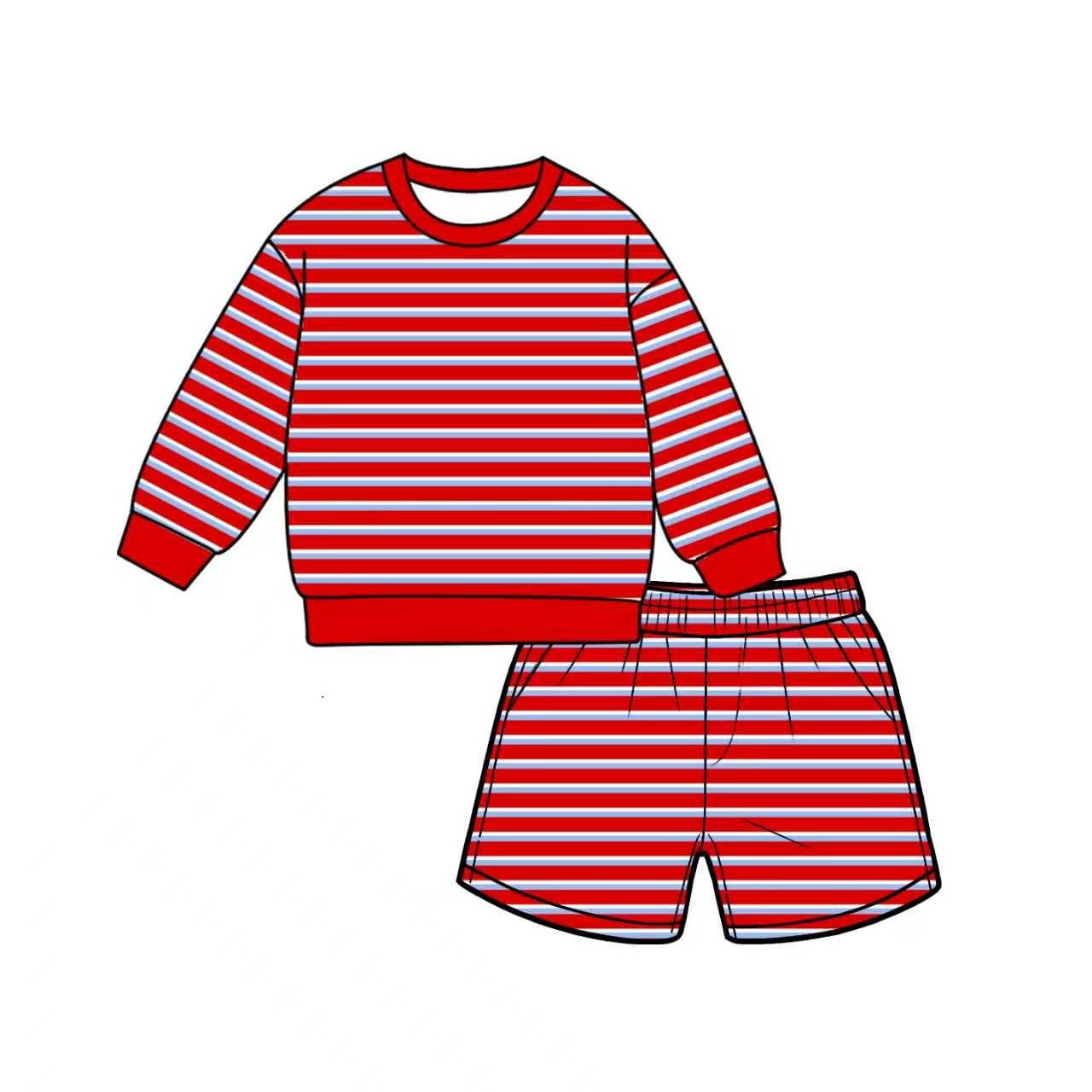 Adult Women red stripes yoga top matching shorts summer outfit preorder