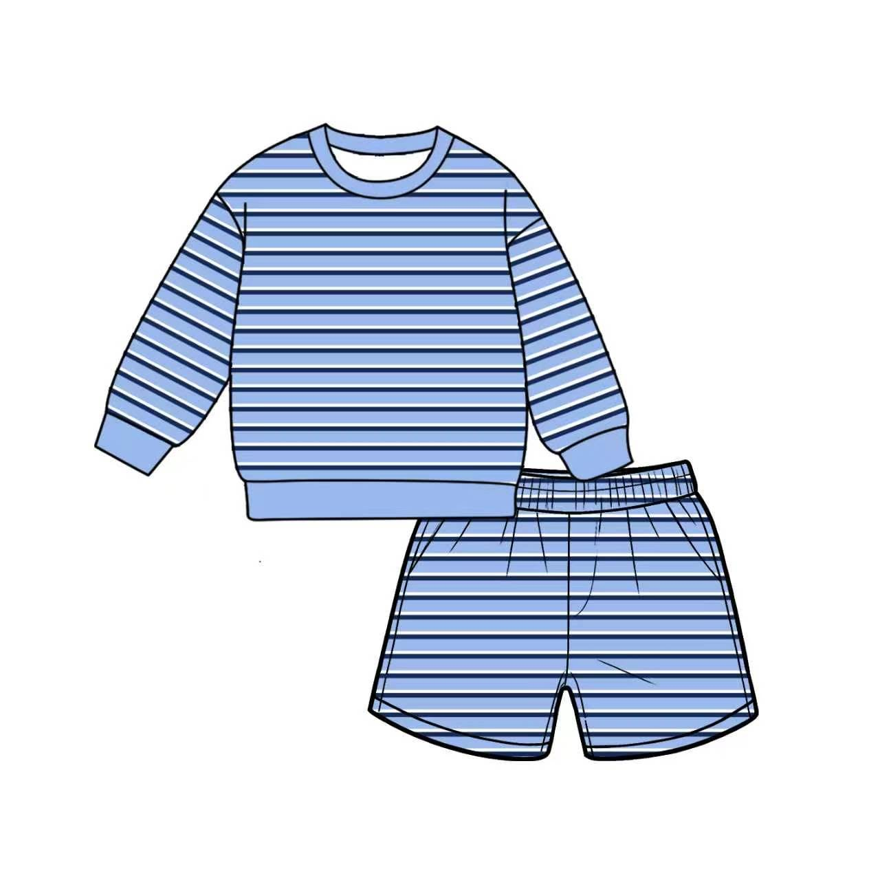 Adult Women blue stripes yoga top matching shorts summer outfit preorder