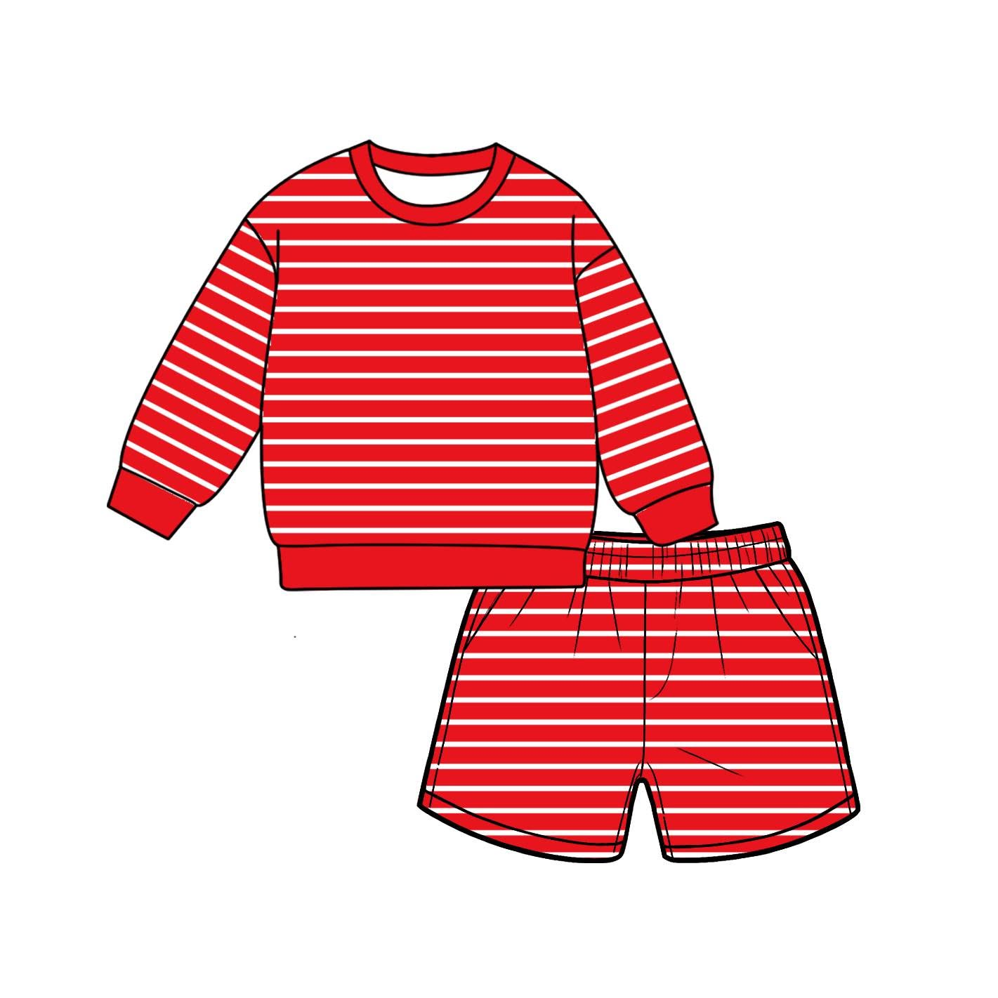 Adult Women red stripes yoga top matching shorts summer outfit preorder