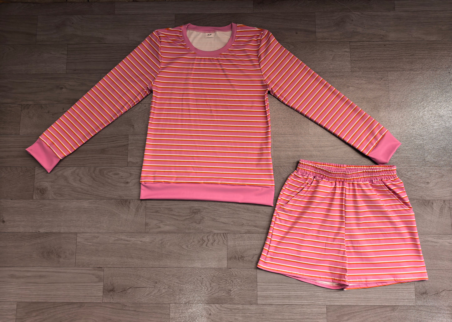 Adult Women pink stripes yoga top matching shorts summer outfit preorder