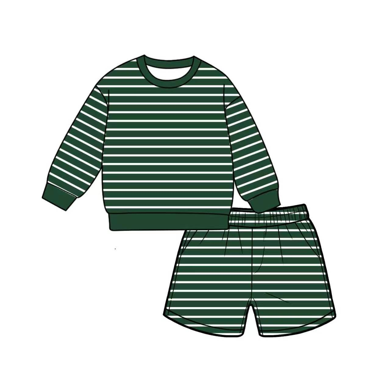 Adult Women green stripes yoga top matching shorts summer outfit preorder